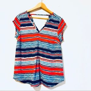 DR2 salmon and blue striped sleeveless blouse